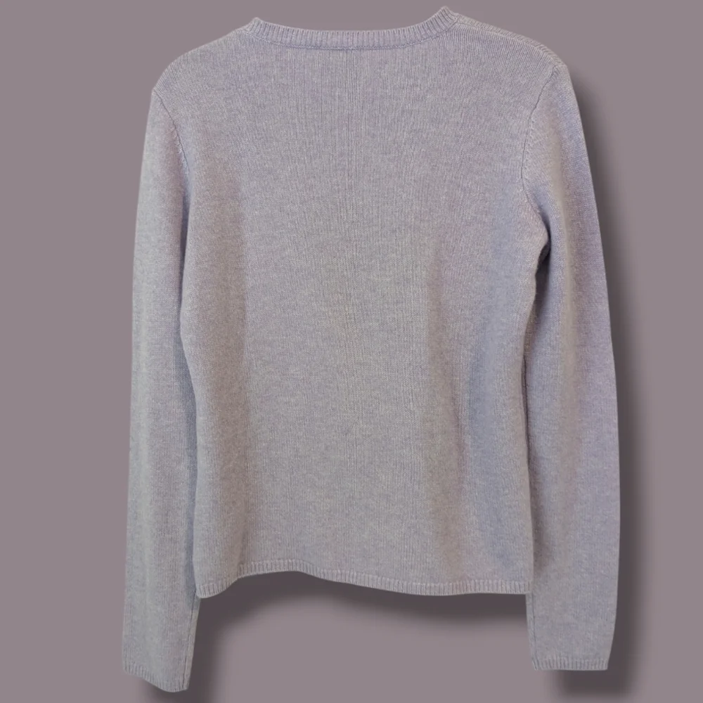 St. John Lilac Purple Floral Intarsia 100% Cashmere Crewneck Sweater Designer